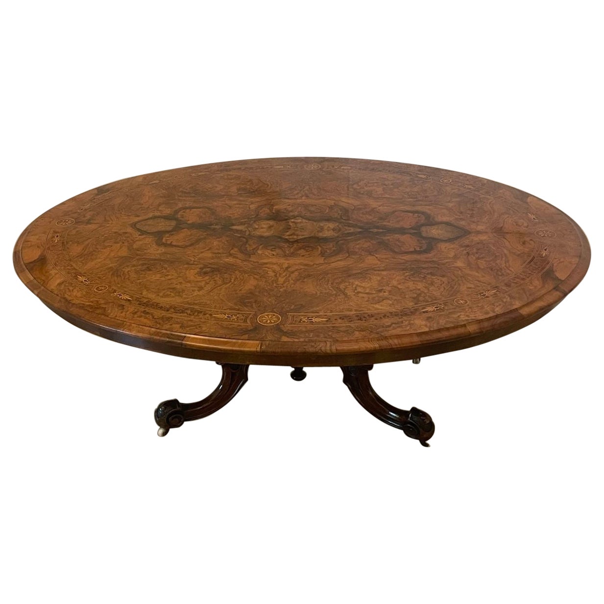 Outstanding Quality Antique Victorian Burr Walnut Inlaid Oval Coffee Table  For Sale