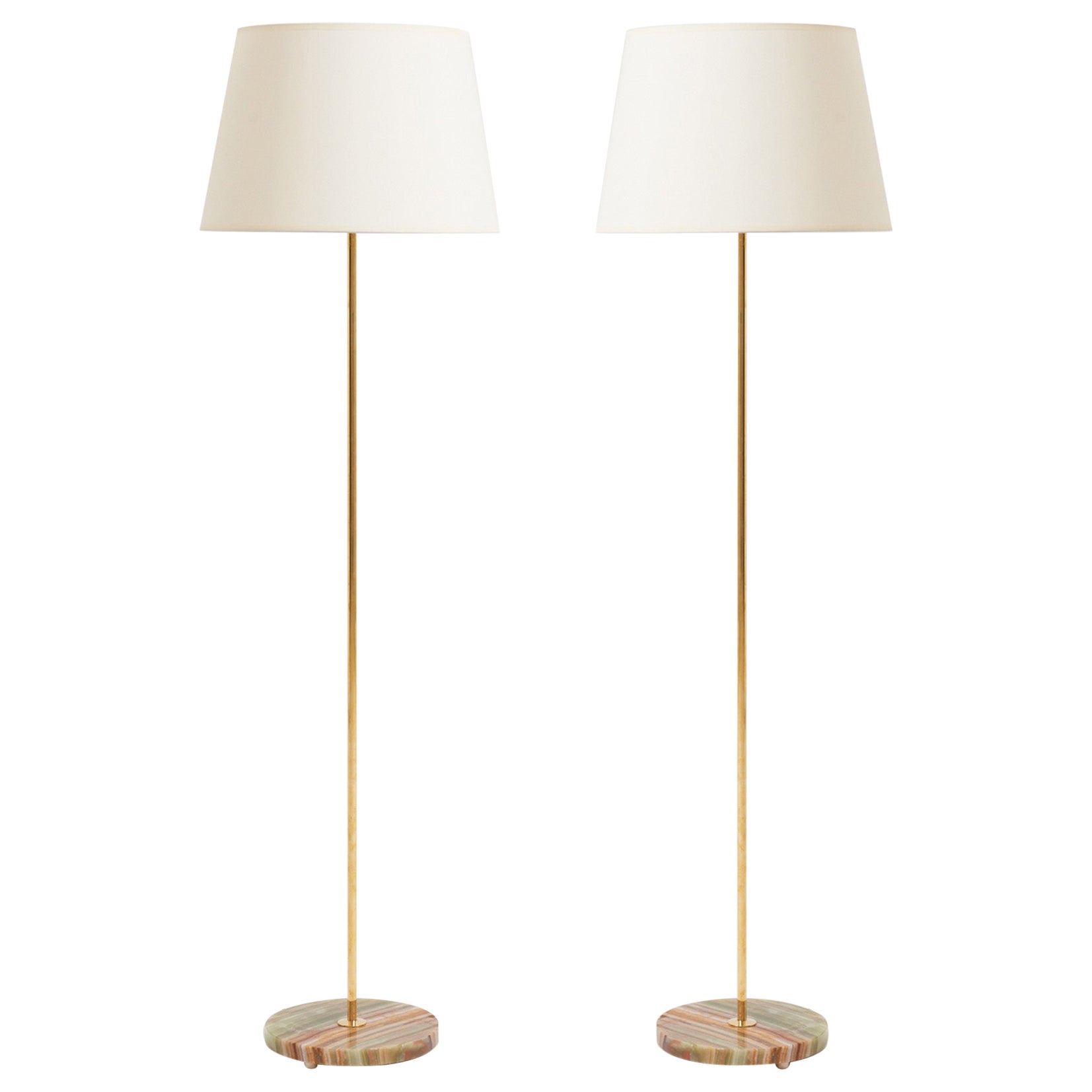 Pair of Brass and Onyx Floor Lamps For Sale