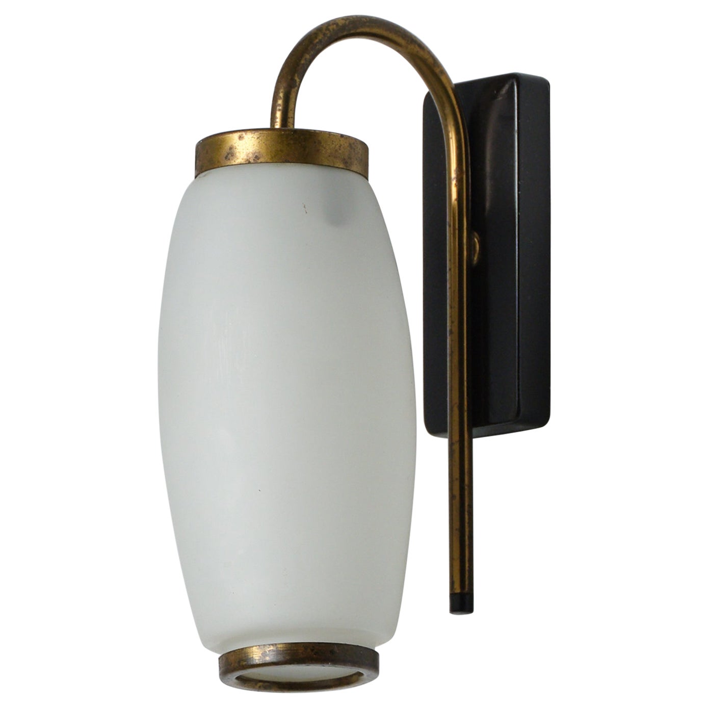 Italian Design Wall Lamp: 1950s Brass & Black Vintage Applique For Sale