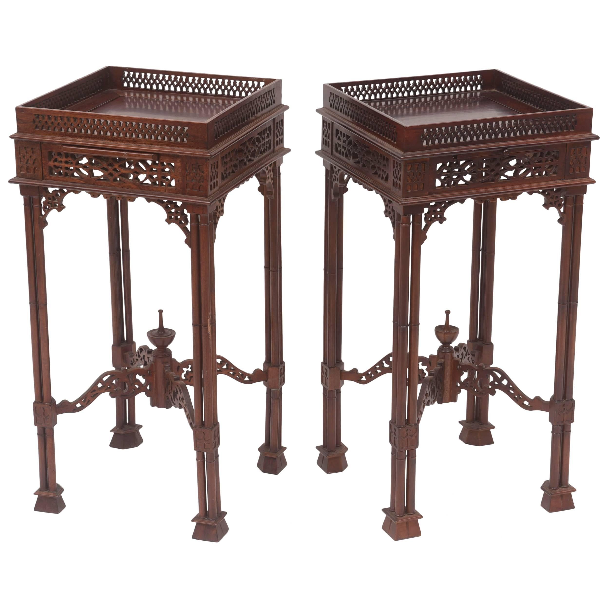 Pair of Chippendale Gothic-Revival Style Stands, Pedestals or Side Tables