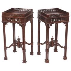Antique Pair of Chippendale Gothic-Revival Style Stands, Pedestals or Side Tables