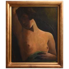 Art Deco Oil on Board Painting of a Female Nude, Istvan Zador, 1920s