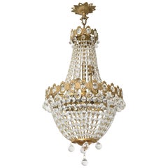 Hollywood Regency, Louis XVI Style Chandelier in Antique Brass and Crystals
