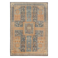 Rug & Kilim's Antique Persian Style Distressed Rug in Blau, Gold Garden Pattern
