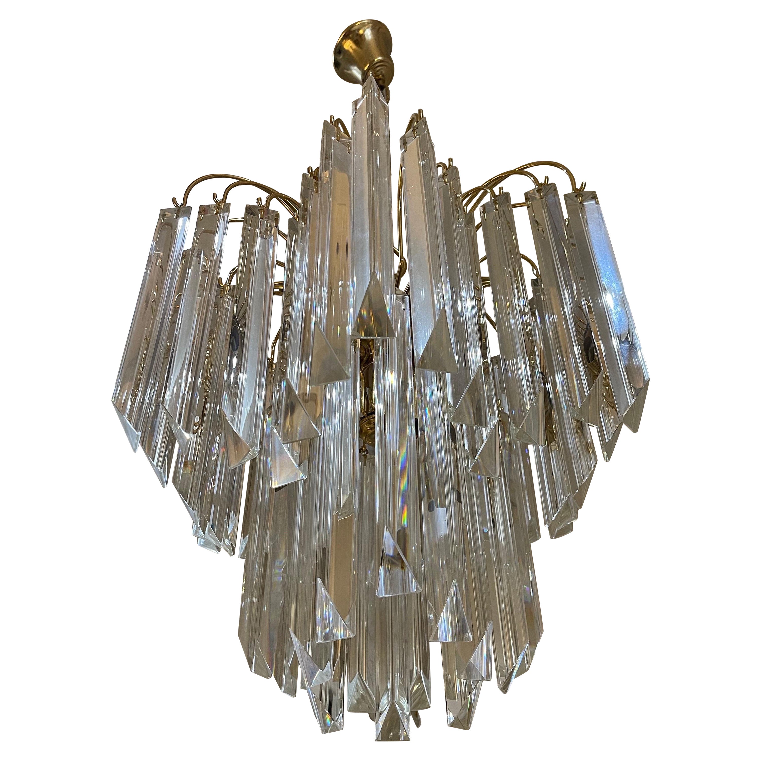 Venini Attr Glass Murano Chandelier Palm Gilt Gold Structure, Italy, 1980 For Sale