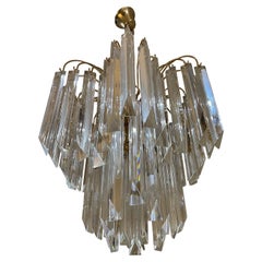 Vintage Venini Attr Glass Murano Chandelier Palm Gilt Gold Structure, Italy, 1980