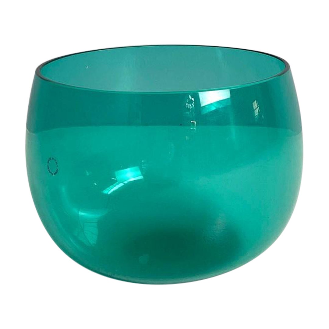 Italian post-modern Murano teal glass decorative bowl by Venini, 1990s For Sale