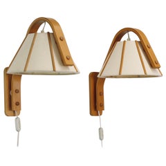 Scandinavian Modern Beech wood wall lamps by Jan Wickelgren, 1970s, Sweden 