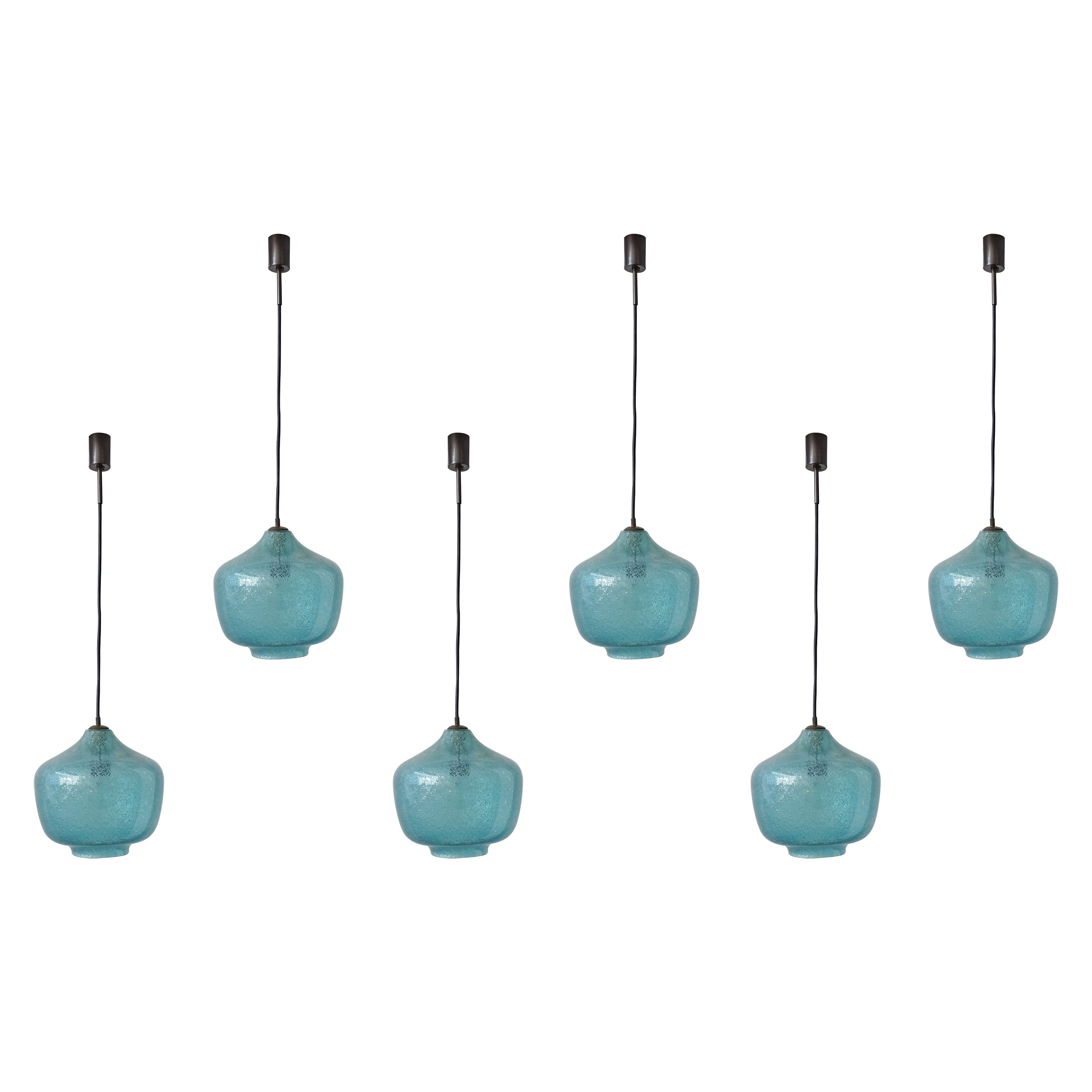 Seguso Sky Blue Bollicine Murano glass pendant lamps, Italy 1950s For Sale