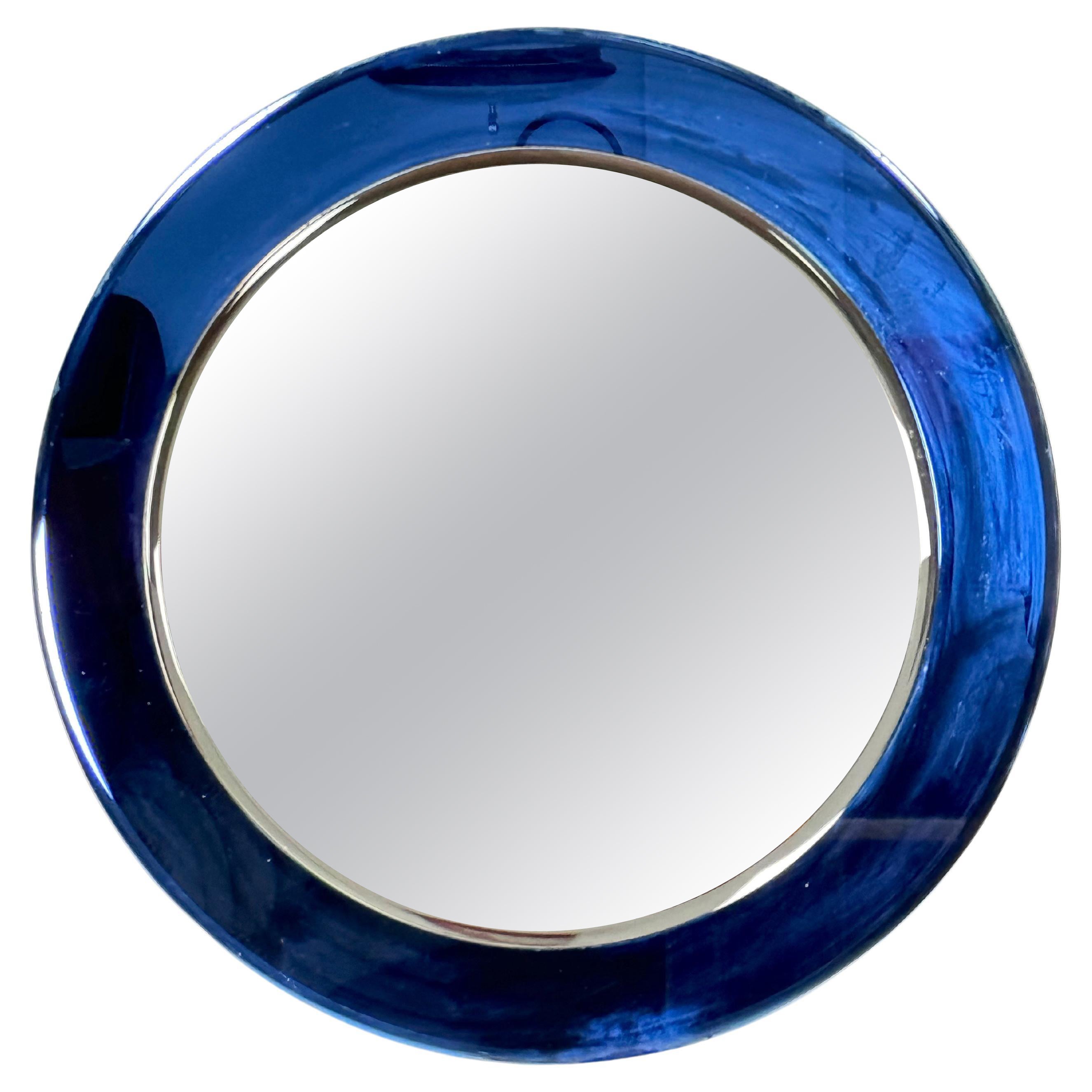 Italian Vintage Blue round mirror from 1960s For Sale