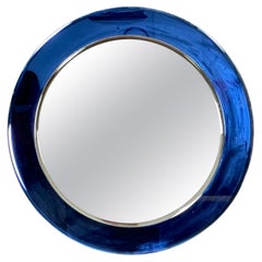 Italian Retro Blue round mirror from 1960s
