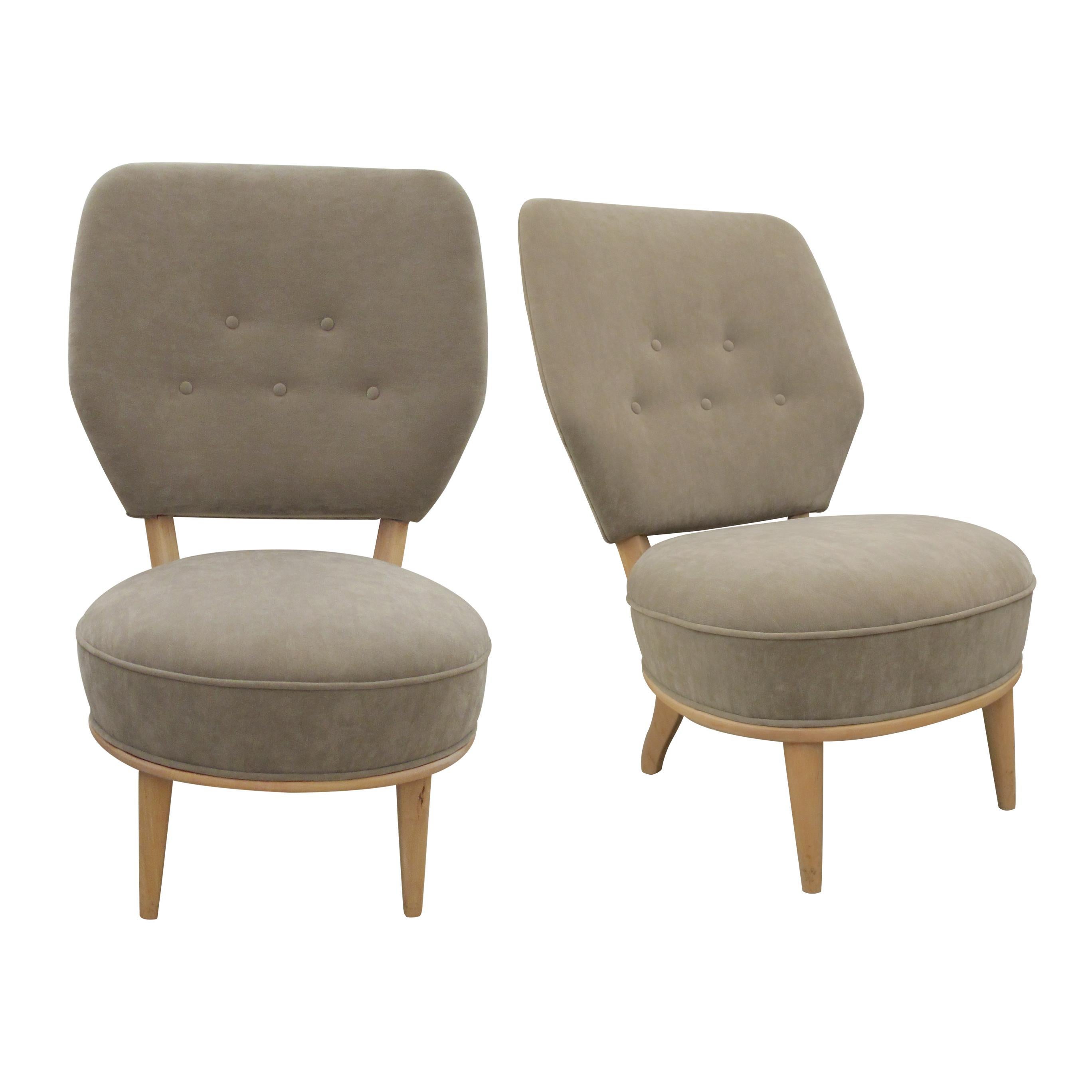 His and Hers Pair of Easy Chairs Newly Upholstered, 1950s Swedish For Sale