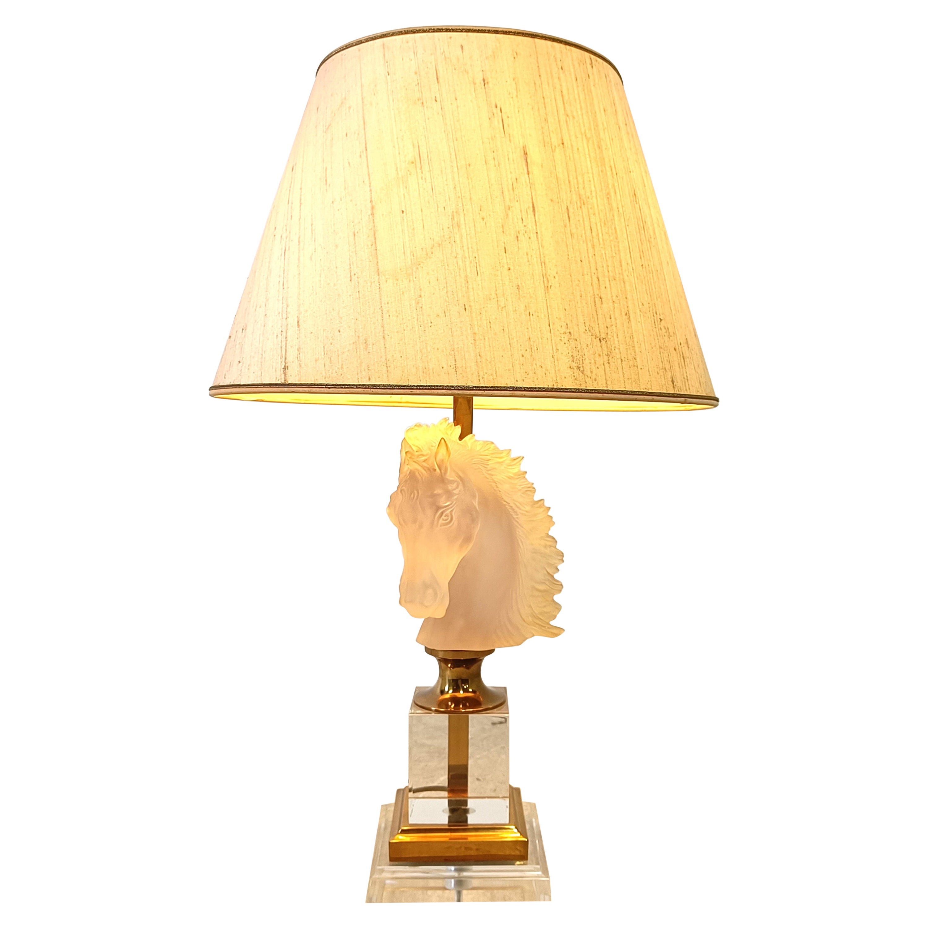 Brass and glass Horse Head Table Lamp, 1970s France For Sale