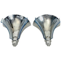 Pair of Art Deco sconces in glass and chrome. Italy 1930s