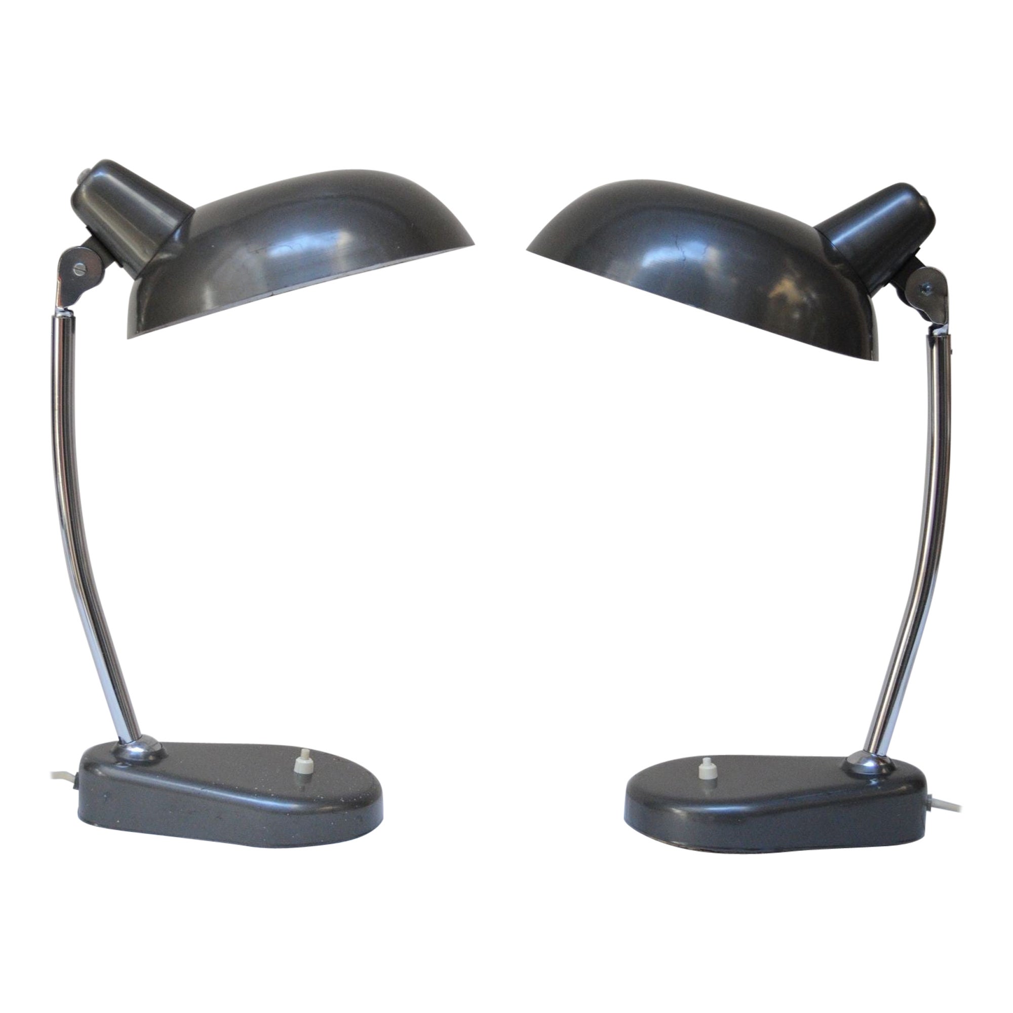 Pair of Vintage Italian Modern Industrial Chromed-Metal Task Lamps by Seminara
