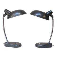 Pair of Retro Italian Modern Industrial Chromed-Metal Task Lamps by Seminara