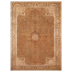 Rare tapis persan ancien de Tabriz à tissage fin en laine et coton 10'9" x 14'5"