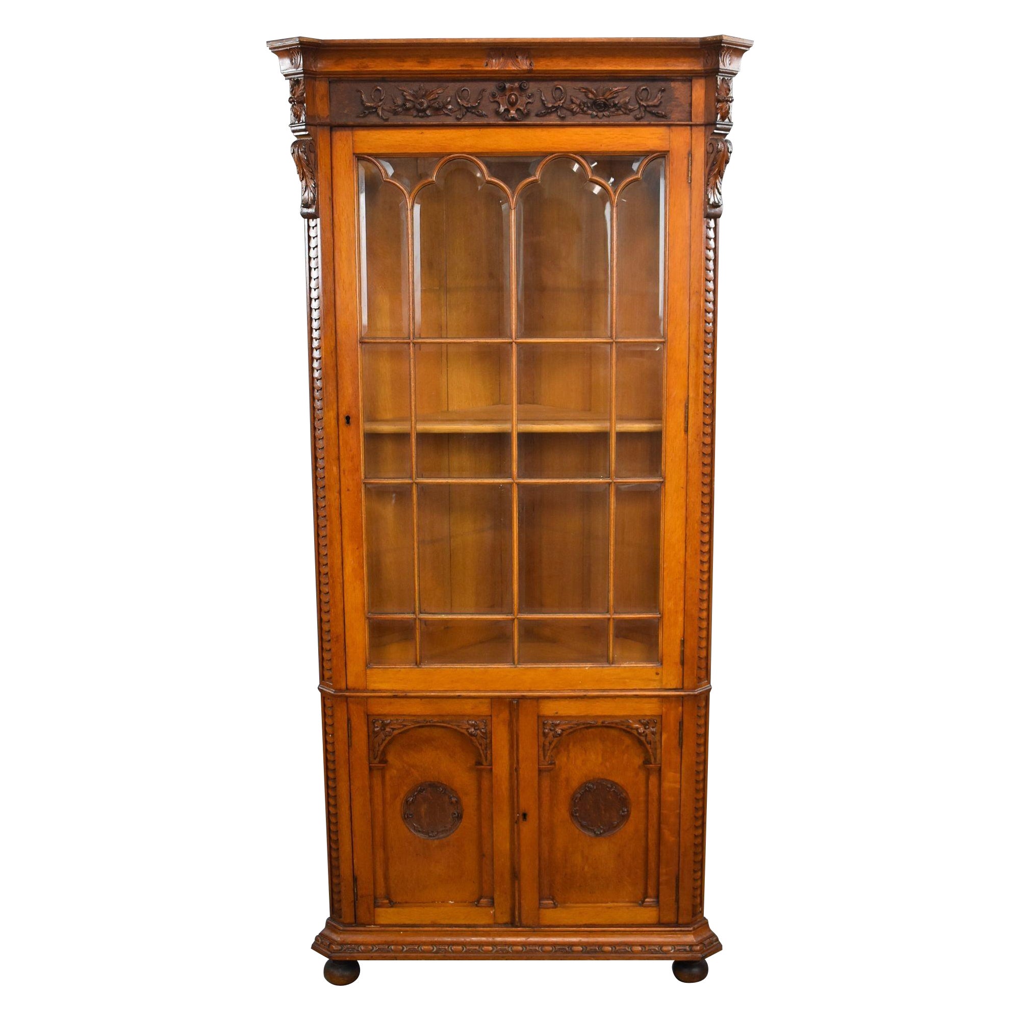 Victorian Oak Corner Cabinet For Sale