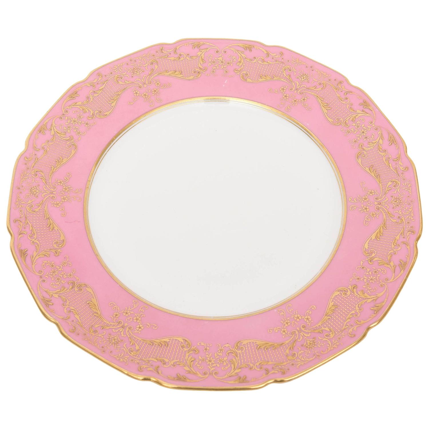 12 Antique Dinner Plates with Raised Gold on Pink, Royal Doulton, England  at 1stDibs | pink and gold dinner plates, royal doulton plates with gold  trim, antique royal doulton dinner sets
