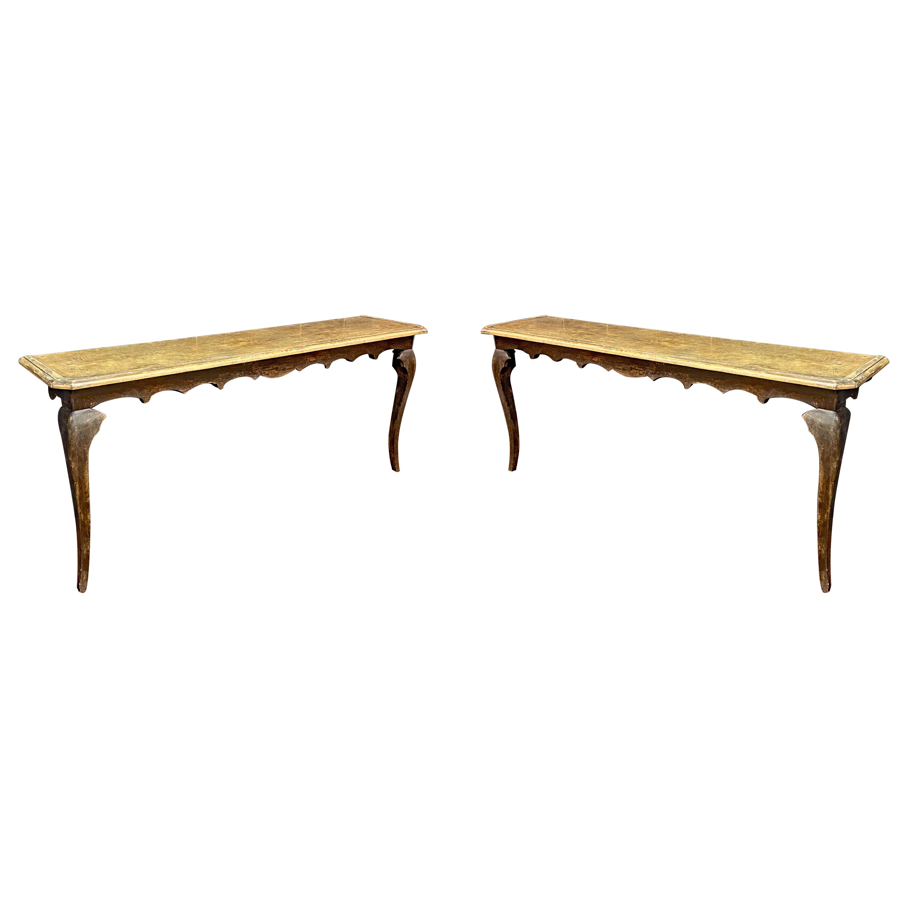 2 large patinated wooden consoles in neo-classic style The price is for one For Sale
