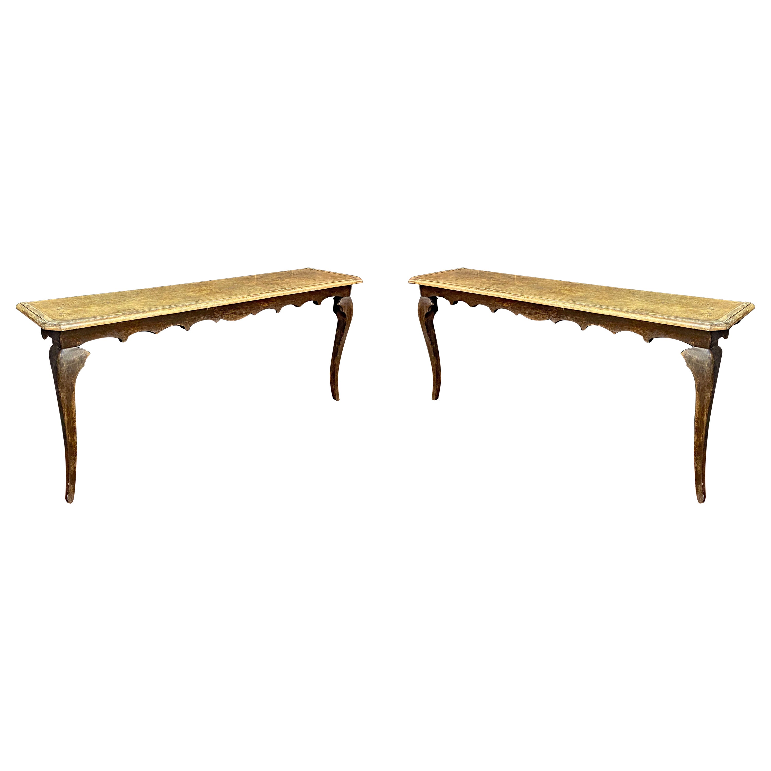2 large patinated wooden consoles in neo-classic style The price is for one For Sale