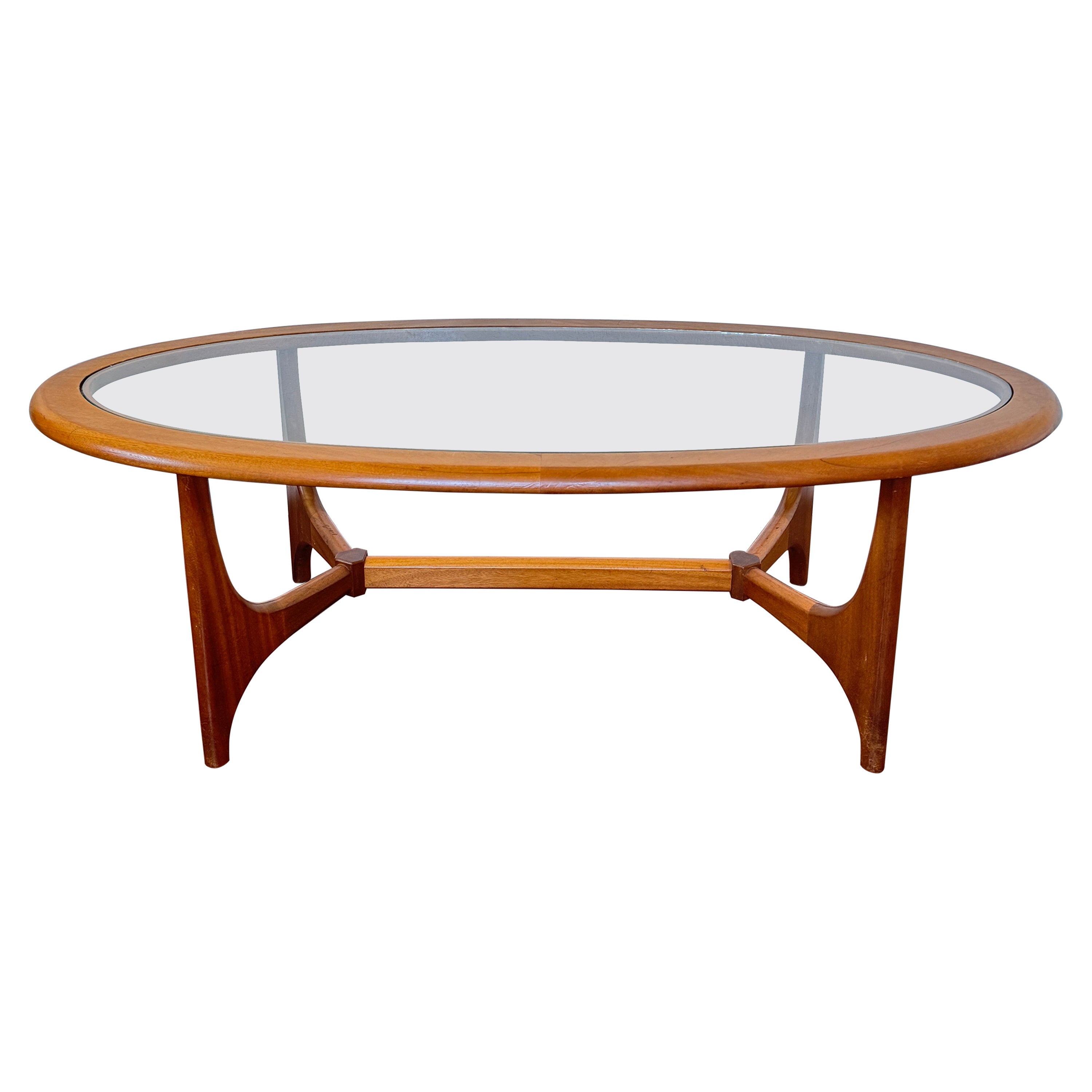 Mid century modern coffee table with a glass top by Stonehill, circa 1960s
