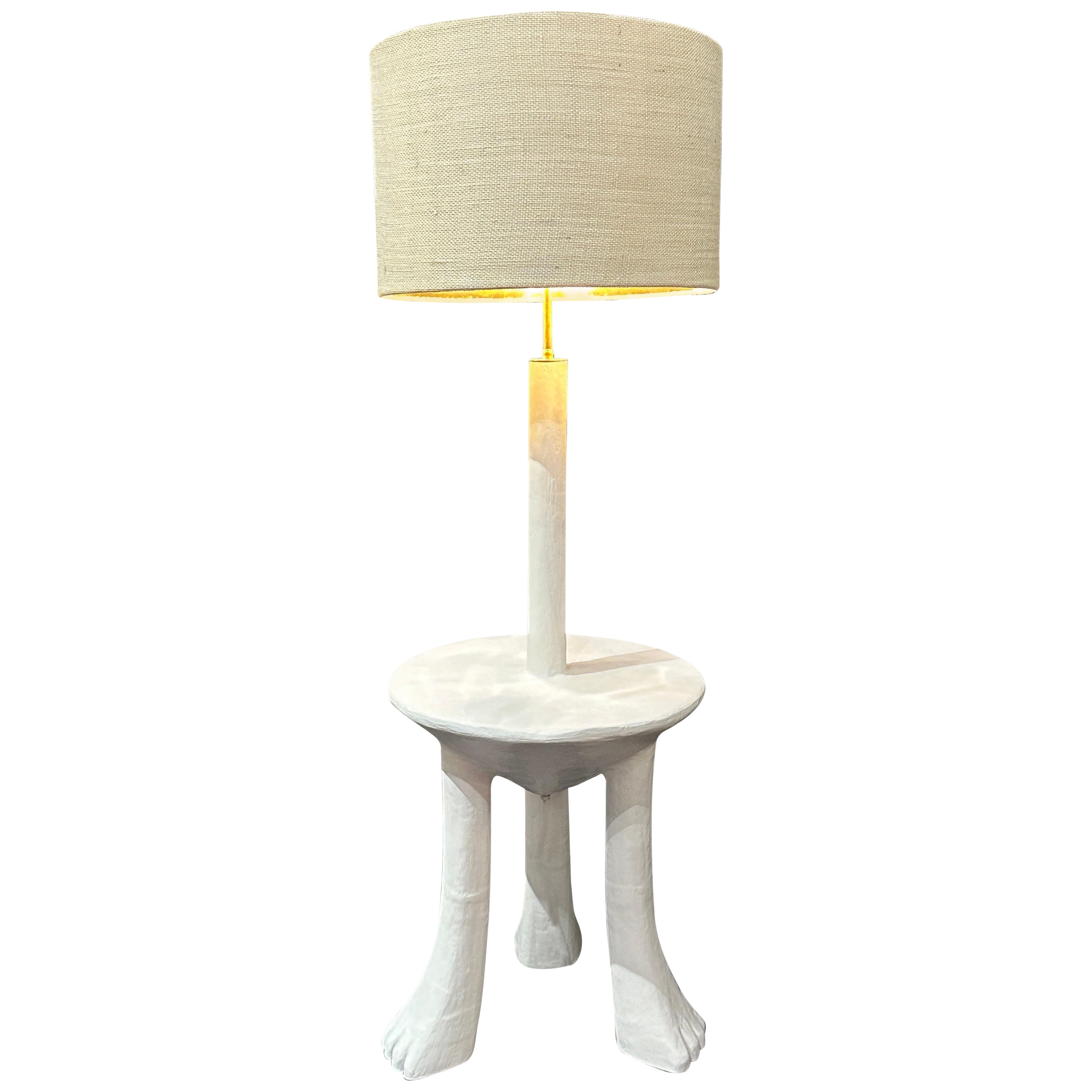 Primitive Tribal Plaster End / Side Table / Floor Lamp  For Sale