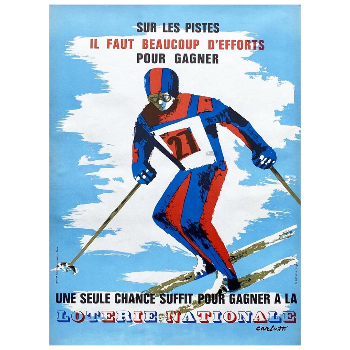 Affiche vintage originale de la Ski Loterie Nationale, 1967 en vente