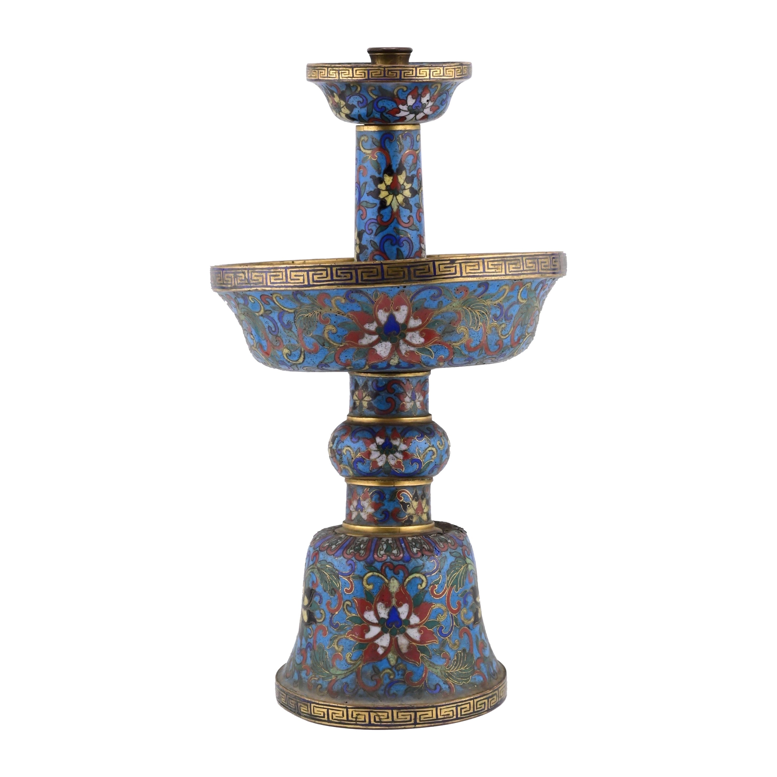 18th Century Chinese Cloisonné Bronze Candle Holder Qianlong Period For Sale