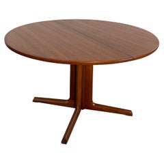Retro Scandinavian Modern Round Teak Extension Pedestal Dining Table