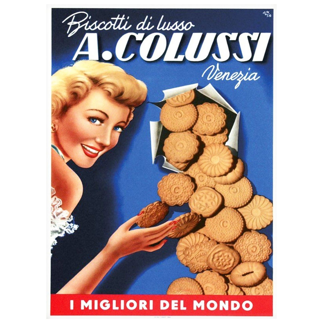 Affiche vintage originale de 1950, Colussi Biscotti Venezia en vente