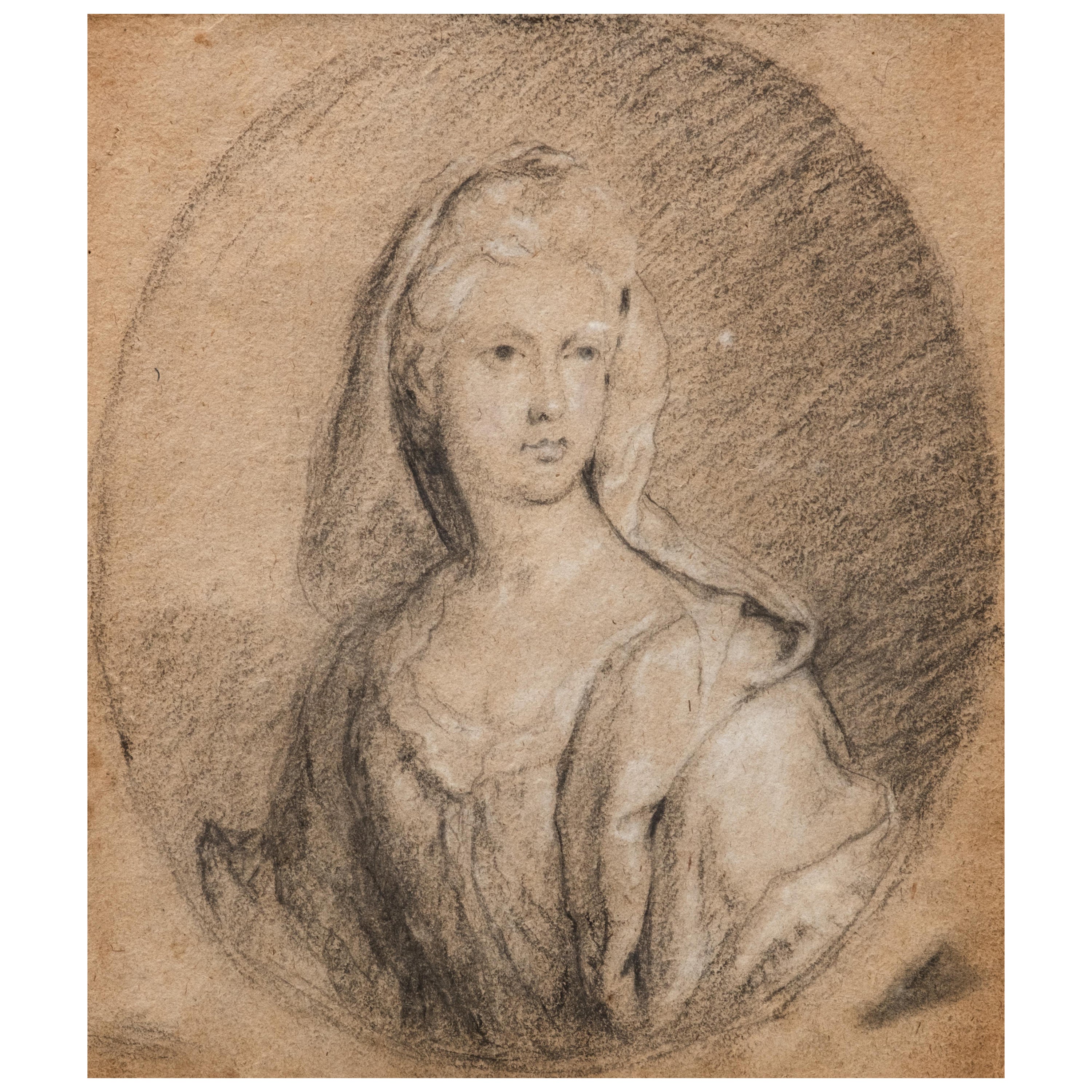 François de Troy, école française du XVIIIe siècle "Portrait de femme" Dessin