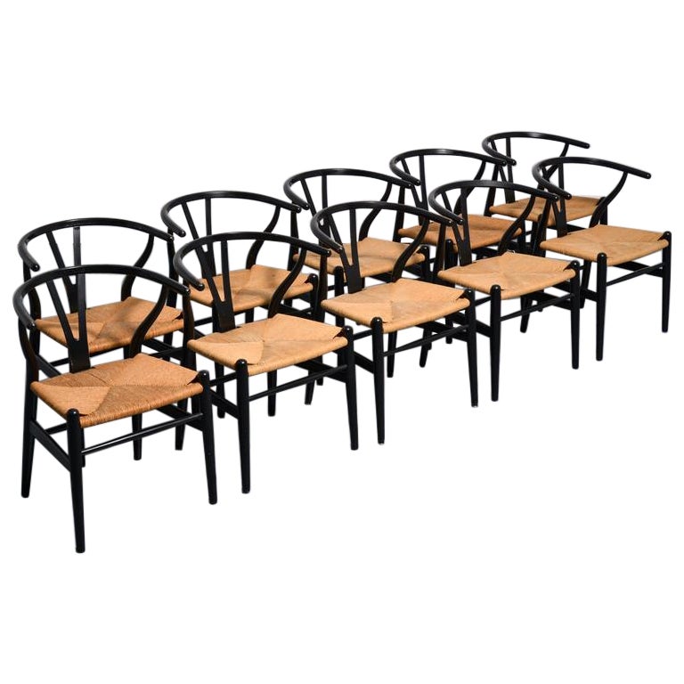 Hans Wegner WISHBONE Chairs, Set of 10 For Sale