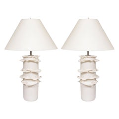 Pair of French Bespoke Porcelain Swirl Lamps