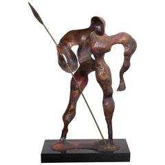 Modern Bronze Sculpture of Hunter with Spear