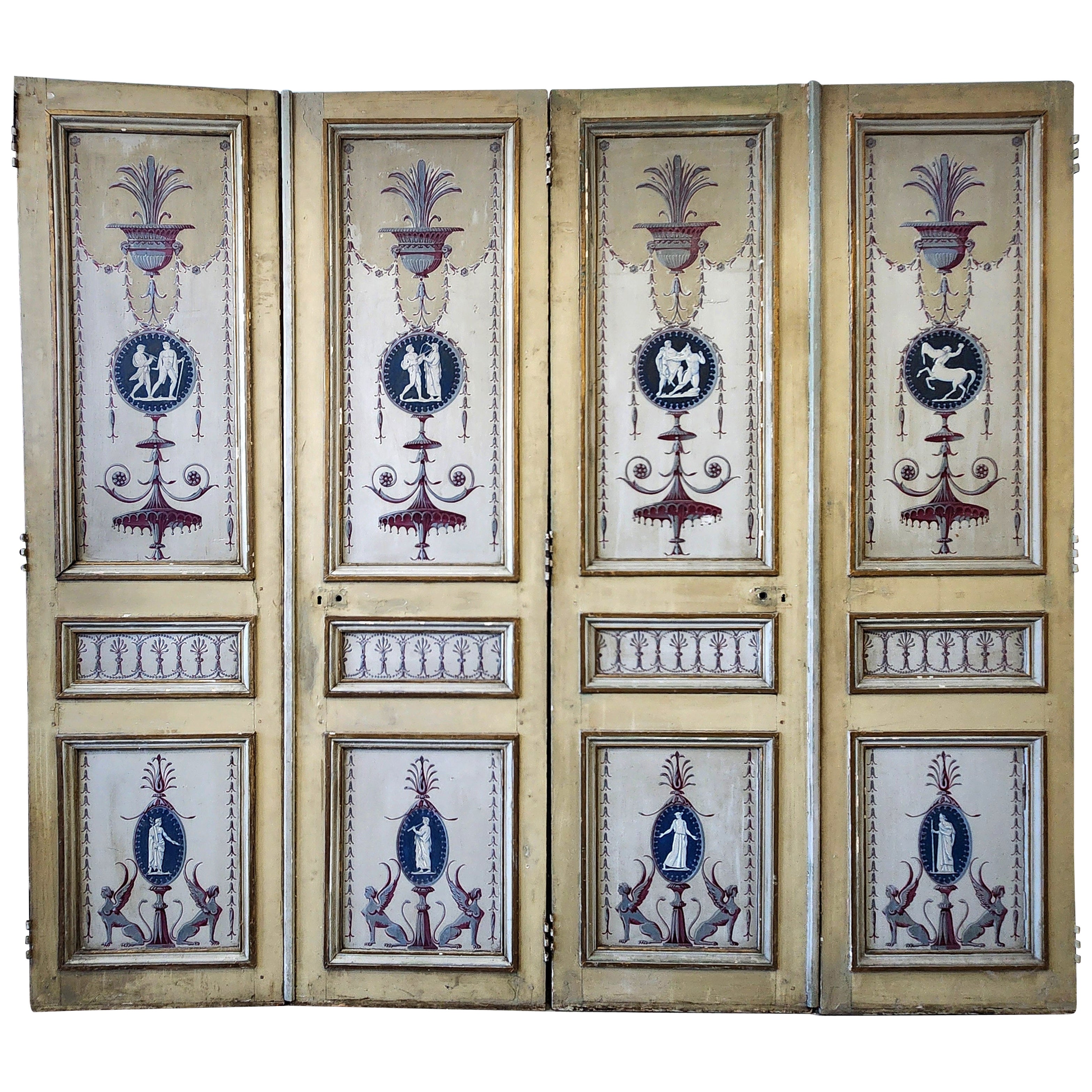 Paar bemalte Doppeltüren aus dem 18. Jahrhundert, englisch, um 1790-1800 im Angebot
