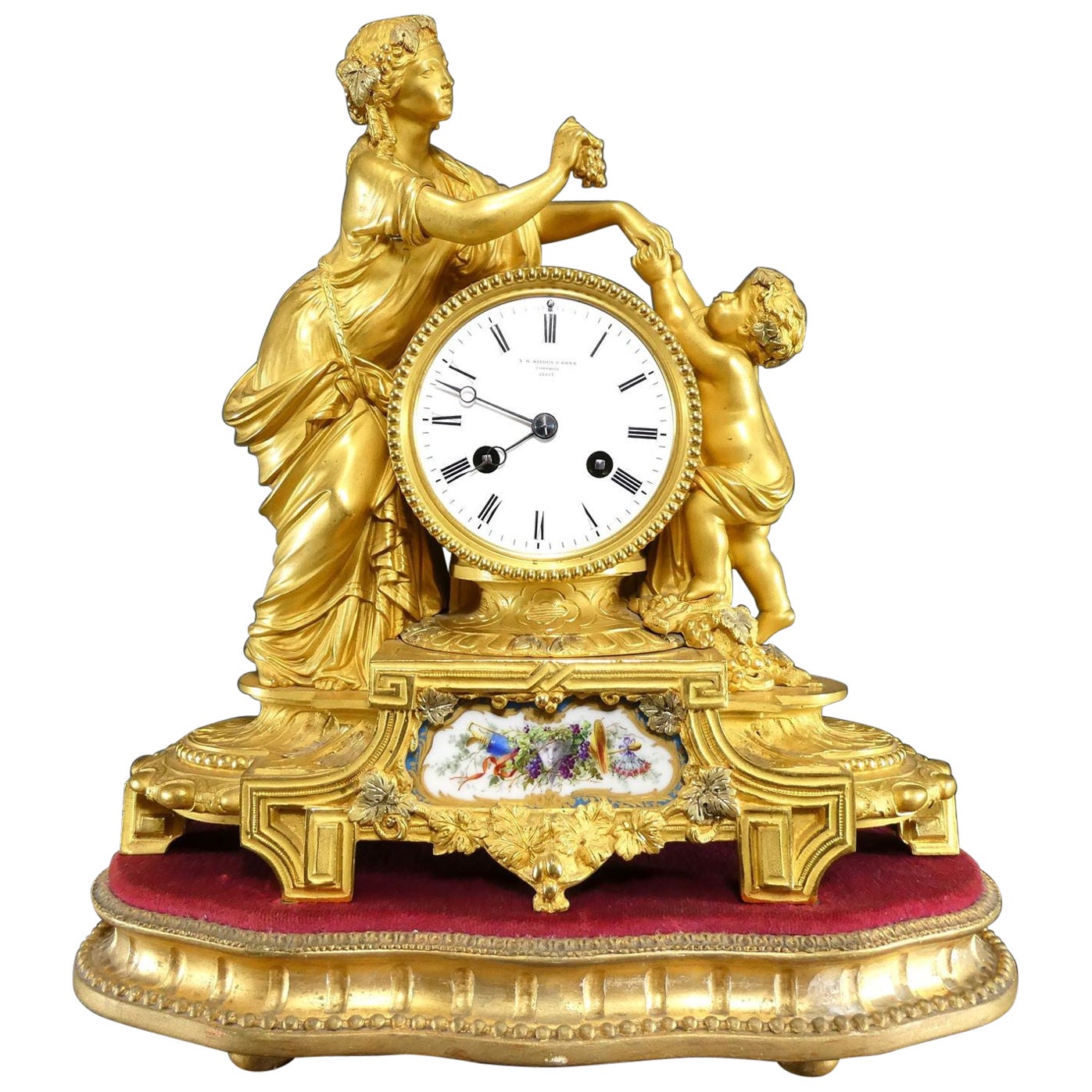 Ormolu and Porcelain Panel Mantel Clock, A.B.Savory, Cornhill For Sale