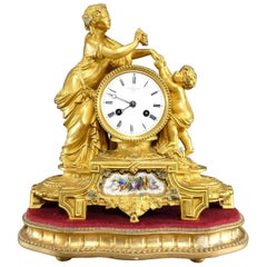 Ormolu and Porcelain Panel Mantel Clock, A.B.Savory, Cornhill
