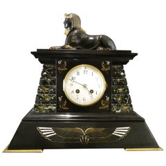 Egyptian Revival Bronze and Marble Mantel Clock