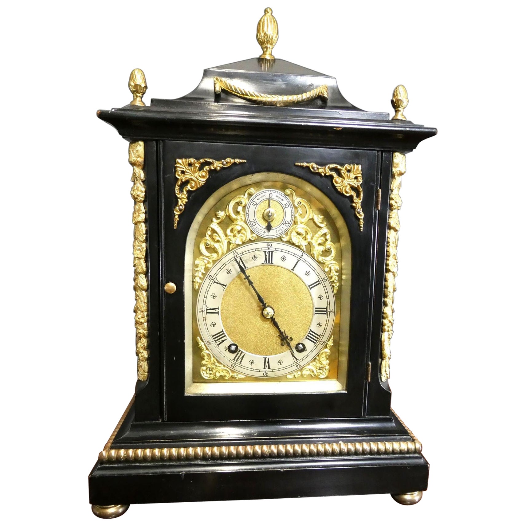 Horloge de cheminée victorienne Ting-Tang ébonisée