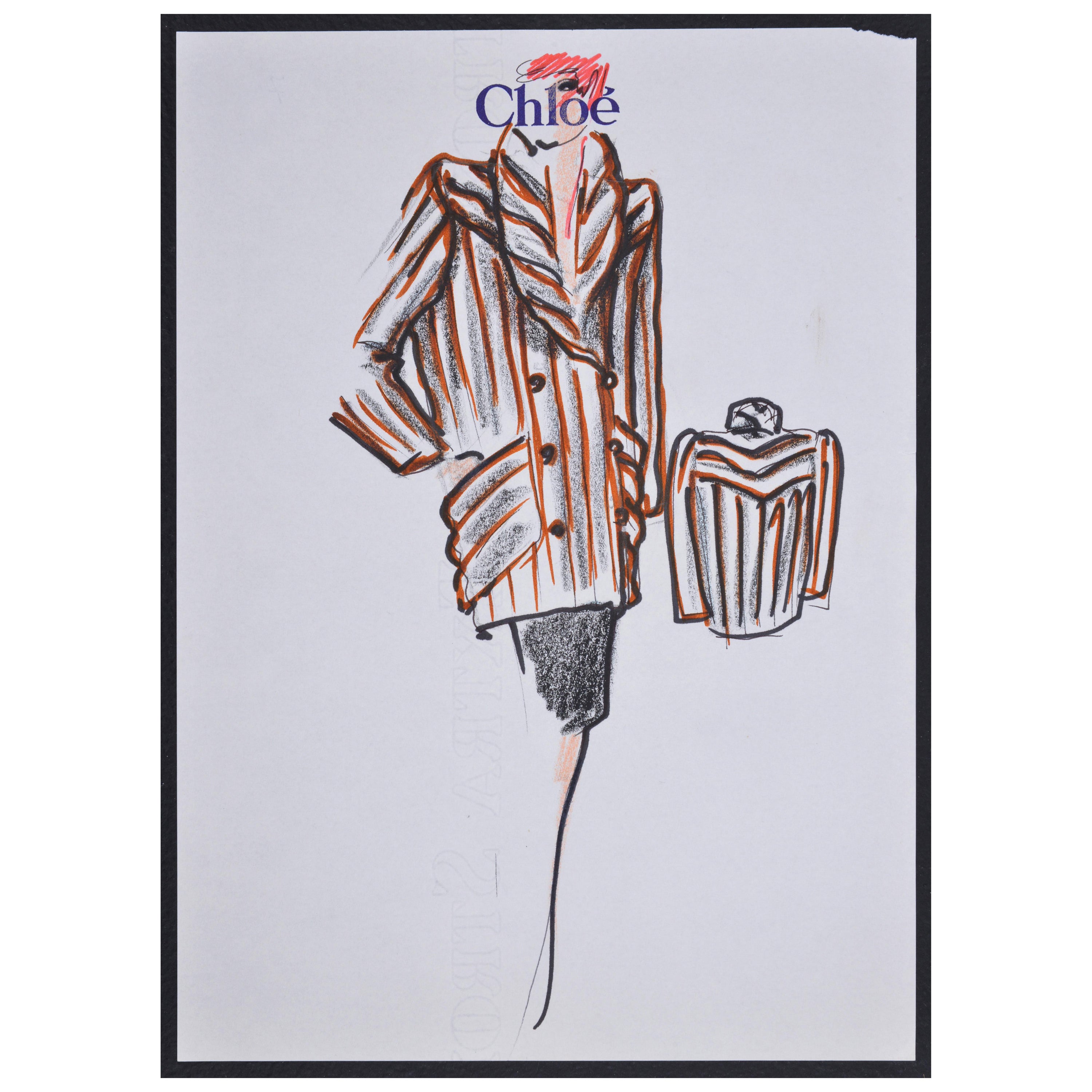 Karl Lagerfeld for Chloe Fashion Drawing For Sale