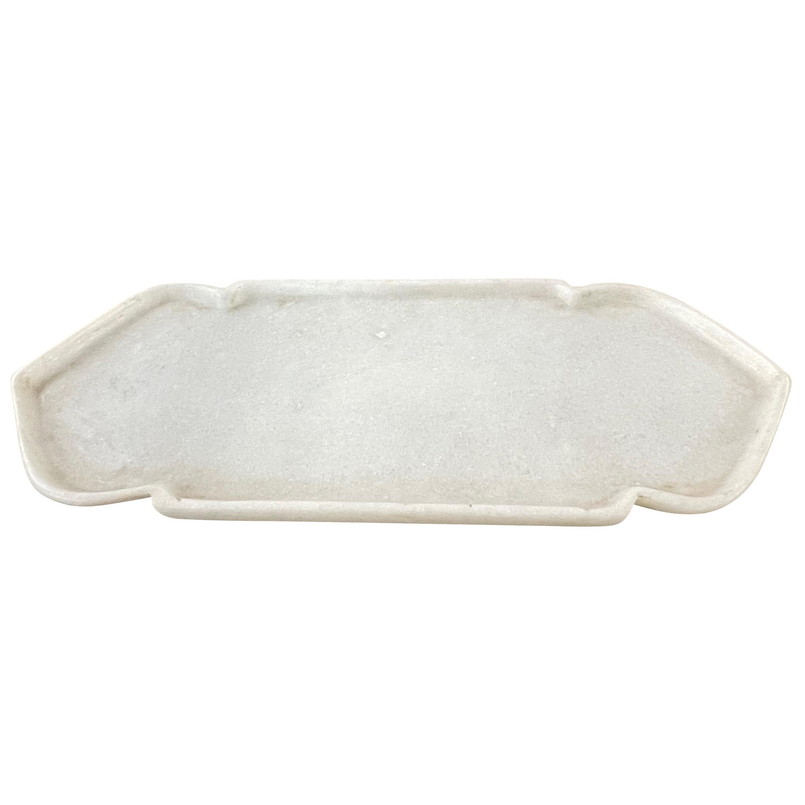 White Double Arrow Marble Tray, India, Contemporary