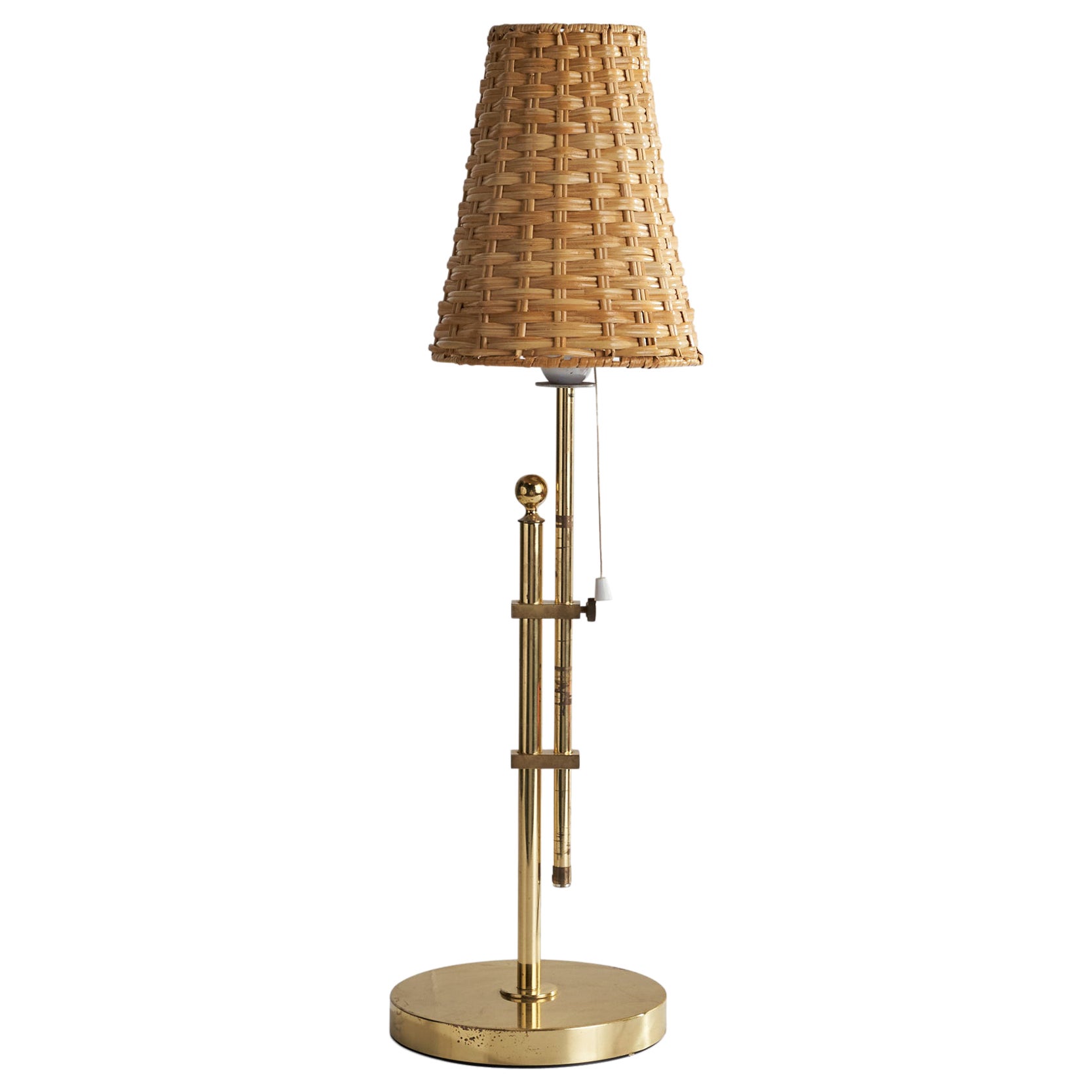 Bergboms, Table Lamp, Brass, Rattan, Sweden, 1980s For Sale