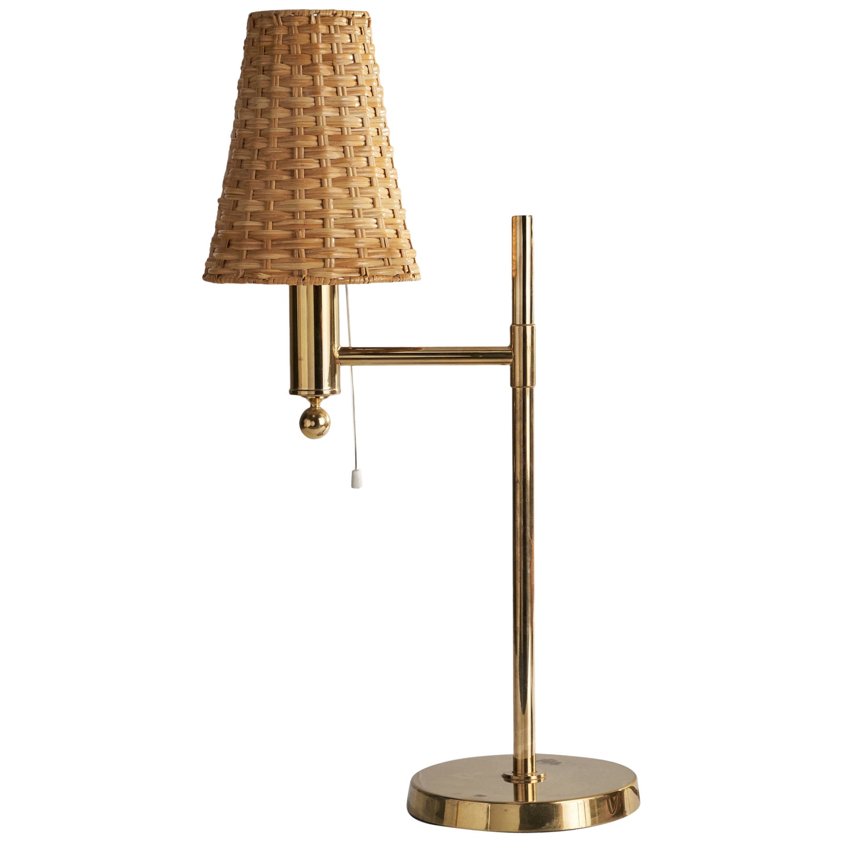 Bergboms, Table Lamp, Brass, Rattan, Sweden, 1970s For Sale