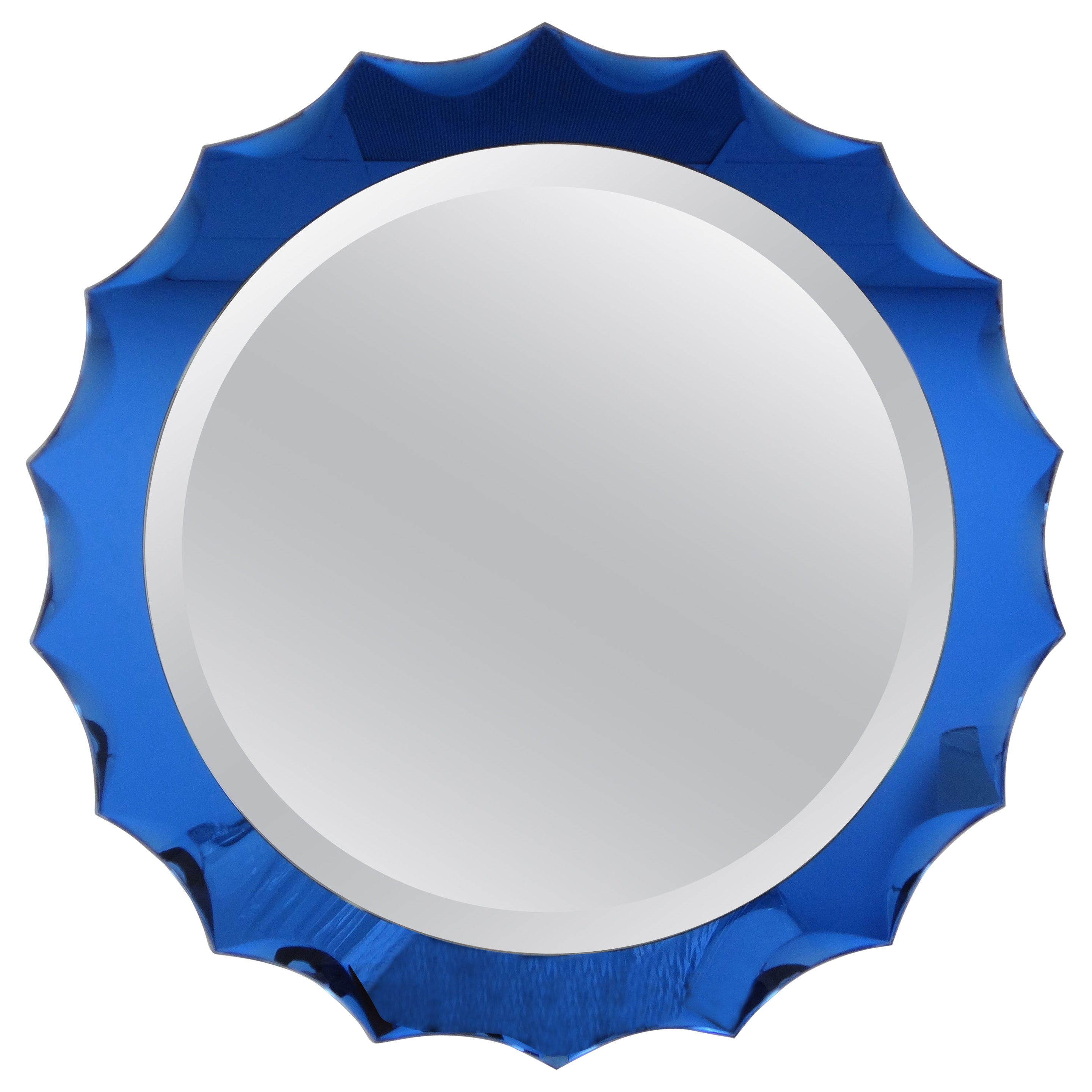 Italian Modern Fontana Arte Inspired Blue Beveled Mirror