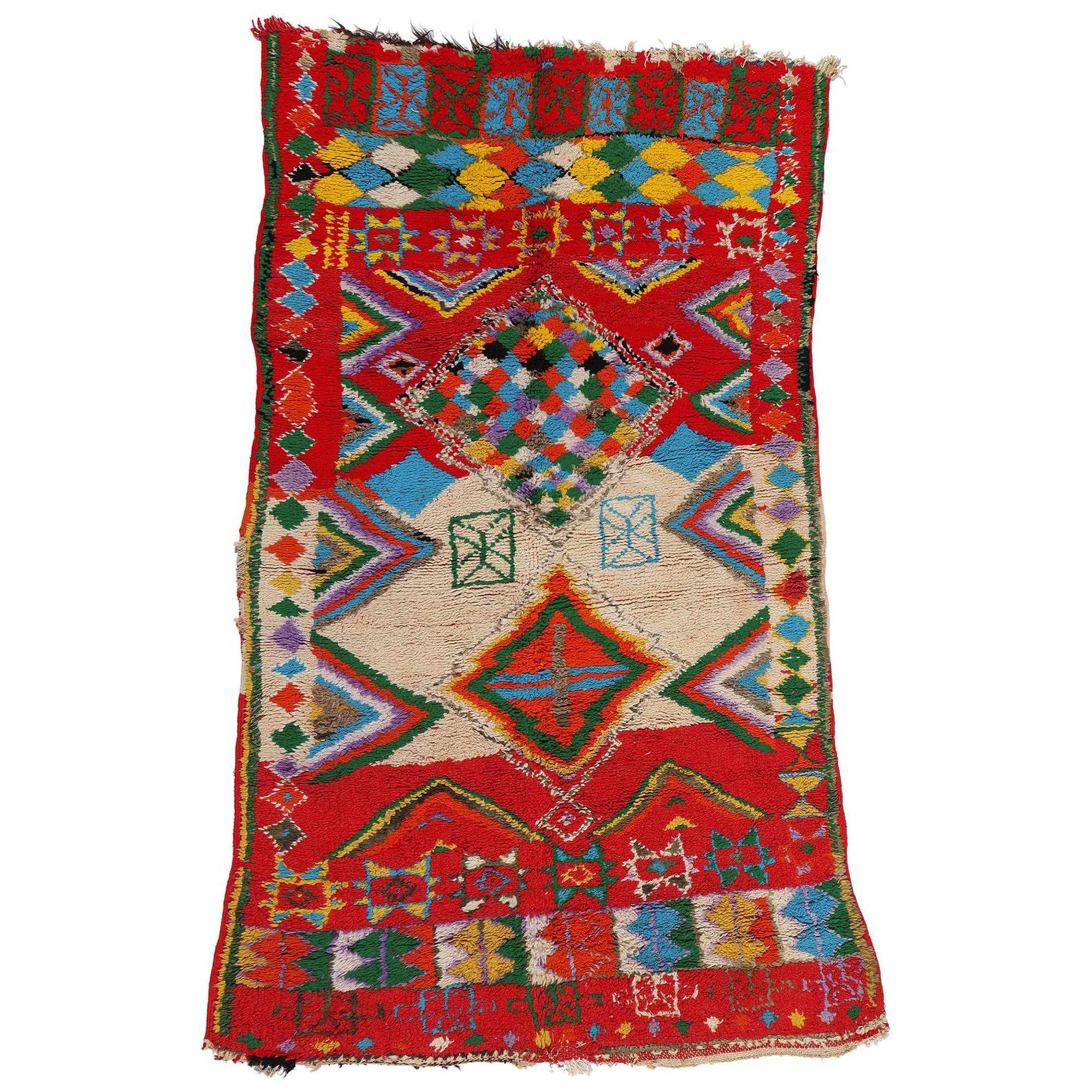 Vintage Boujad Moroccan Rug, Bohemian Chic Meets Tribal Enchantment For Sale