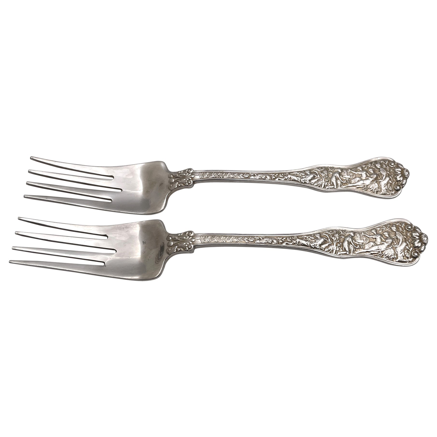 Tiffany & Co. Pair of Sterling Silver Cold Meat Forks in Olympian Pattern For Sale