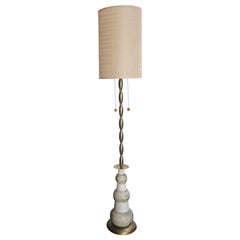 Retro Ceramic and Brass Graduated Dual Socket Floor Lamp with Shade