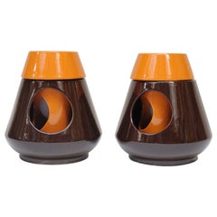Vintage Ceramiche Capodarco Studio Ceramic Orange and Brown Bedside/Table Lamps
