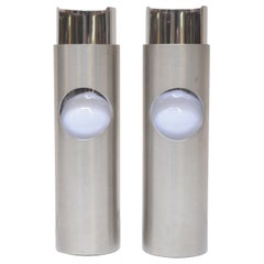 Pair of Small Italian Cylindrical Aluminum Bedside Lamps by Gaetano Missaglia